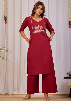 Maroon dhabu cotton kurta set 1
