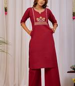 Maroon dhabu cotton kurta set