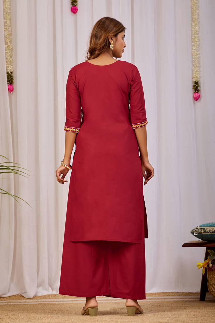 Maroon dhabu cotton kurta set
