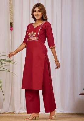 Maroon dhabu cotton kurta set 4