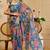 Blue cotton blend floral print saree with blouse
