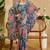 Blue cotton blend floral print saree with blouse