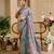 Sea green cotton blend floral print saree with blouse