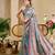 Sea green cotton blend floral print saree with blouse