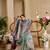 Sea green cotton blend floral print saree with blouse
