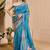 Sky blue cotton blend floral print saree with blouse