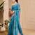 Sky blue cotton blend floral print saree with blouse