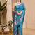 Sky blue cotton blend floral print saree with blouse