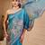 Sky blue cotton blend floral print saree with blouse