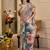 Beige cotton blend floral print saree with blouse