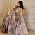 Beige cotton blend floral print saree with blouse