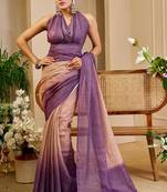Lavender cotton blend dots print saree with blouse