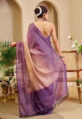 Lavender cotton blend dots print saree with blouse 2