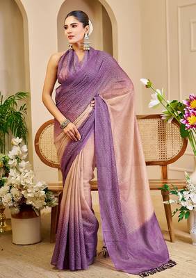 Lavender cotton blend dots print saree with blouse 3