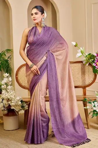 Lavender cotton blend dots print saree with blouse