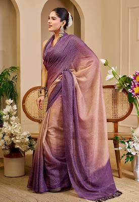 Lavender cotton blend dots print saree with blouse 4