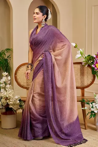 Lavender cotton blend dots print saree with blouse
