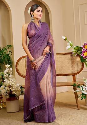 Lavender cotton blend dots print saree with blouse 5