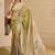 Beige cotton blend floral print saree with blouse