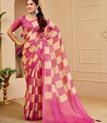 Pink cotton blend dots print saree with blouse