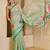 Green cotton blend floral print saree with blouse