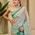 Green cotton blend floral print saree with blouse