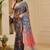 Blue cotton blend floral print saree with blouse