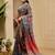 Blue cotton blend floral print saree with blouse