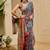 Blue cotton blend floral print saree with blouse