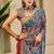 Blue cotton blend floral print saree with blouse
