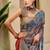 Blue cotton blend floral print saree with blouse