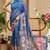 Blue cotton blend floral print saree with blouse