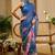 Blue cotton blend floral print saree with blouse