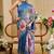 Blue cotton blend floral print saree with blouse