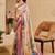 Cream cotton blend floral print saree with blouse