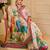 Cream cotton blend floral print saree with blouse