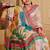 Cream cotton blend floral print saree with blouse