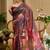 Brown cotton blend floral print saree with blouse