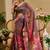 Brown cotton blend floral print saree with blouse