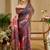 Brown cotton blend floral print saree with blouse