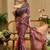 Brown cotton blend floral print saree with blouse
