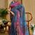 Blue cotton blend geometric print saree with blouse