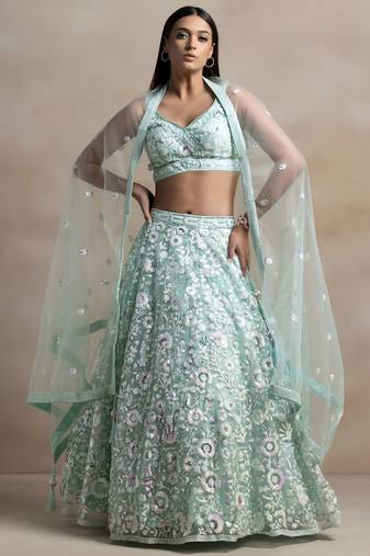 Sea Green Color Beautiful Heavy Wedding Reception Bridesmaid Soft Net Lehenga