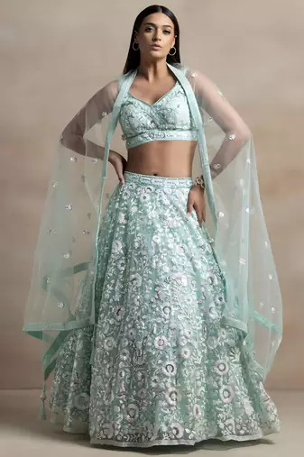 Sea Green Color Beautiful Heavy Wedding Reception Bridesmaid Soft Net Lehenga