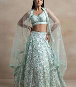 Sea Green Color Beautiful Heavy Wedding Reception Bridesmaid Soft Net Lehenga