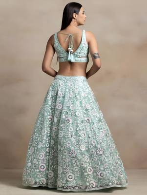Sea Green Color Beautiful Heavy Wedding Reception Bridesmaid Soft Net Lehenga 2