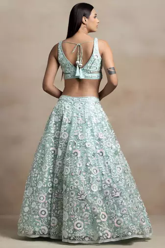 Sea Green Color Beautiful Heavy Wedding Reception Bridesmaid Soft Net Lehenga