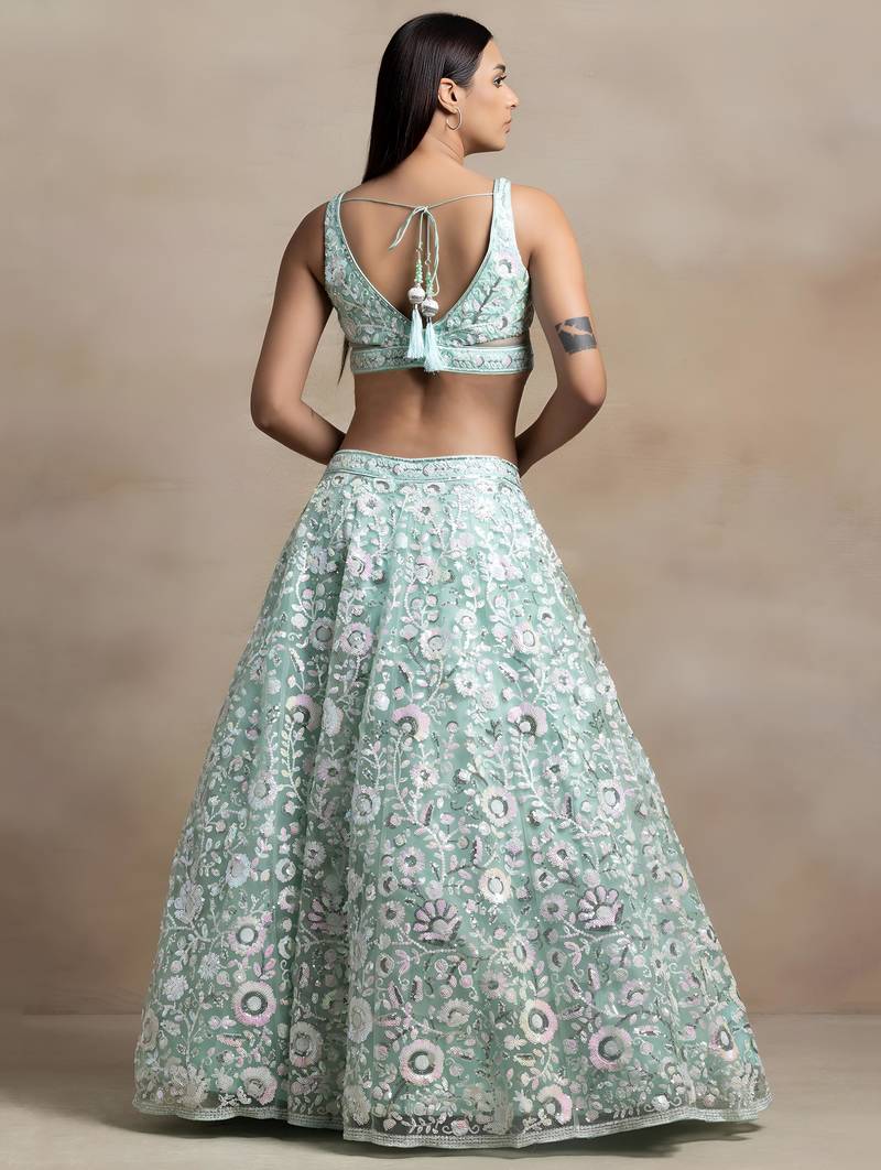 Sea Green Color Beautiful Heavy Wedding Reception Bridesmaid Soft Net Lehenga