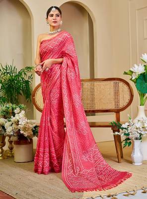 Peach cotton blend floral print saree with blouse 1