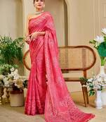 Peach cotton blend floral print saree with blouse